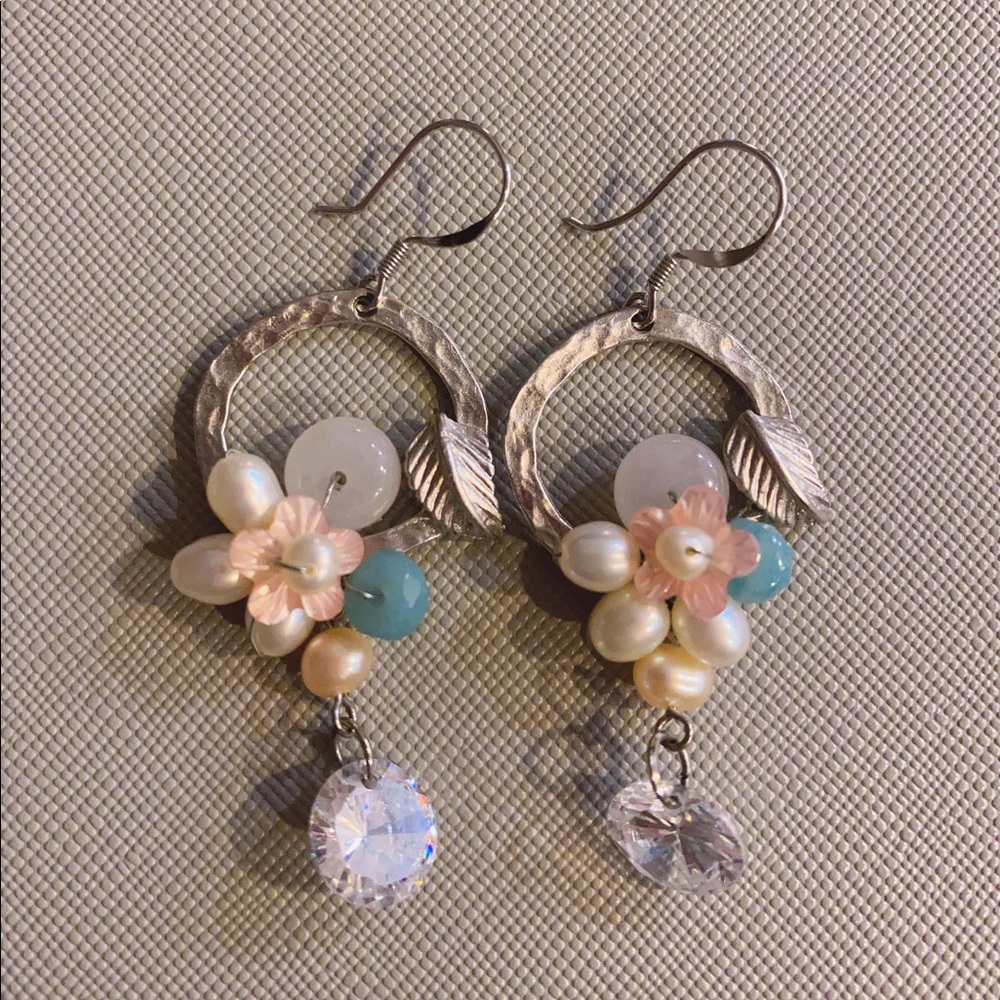 Silver hanging hoop earrings